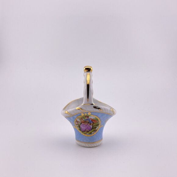 Limoges France - Miniature Porcelain Basket - Courting Couple - Picture 2 of 8